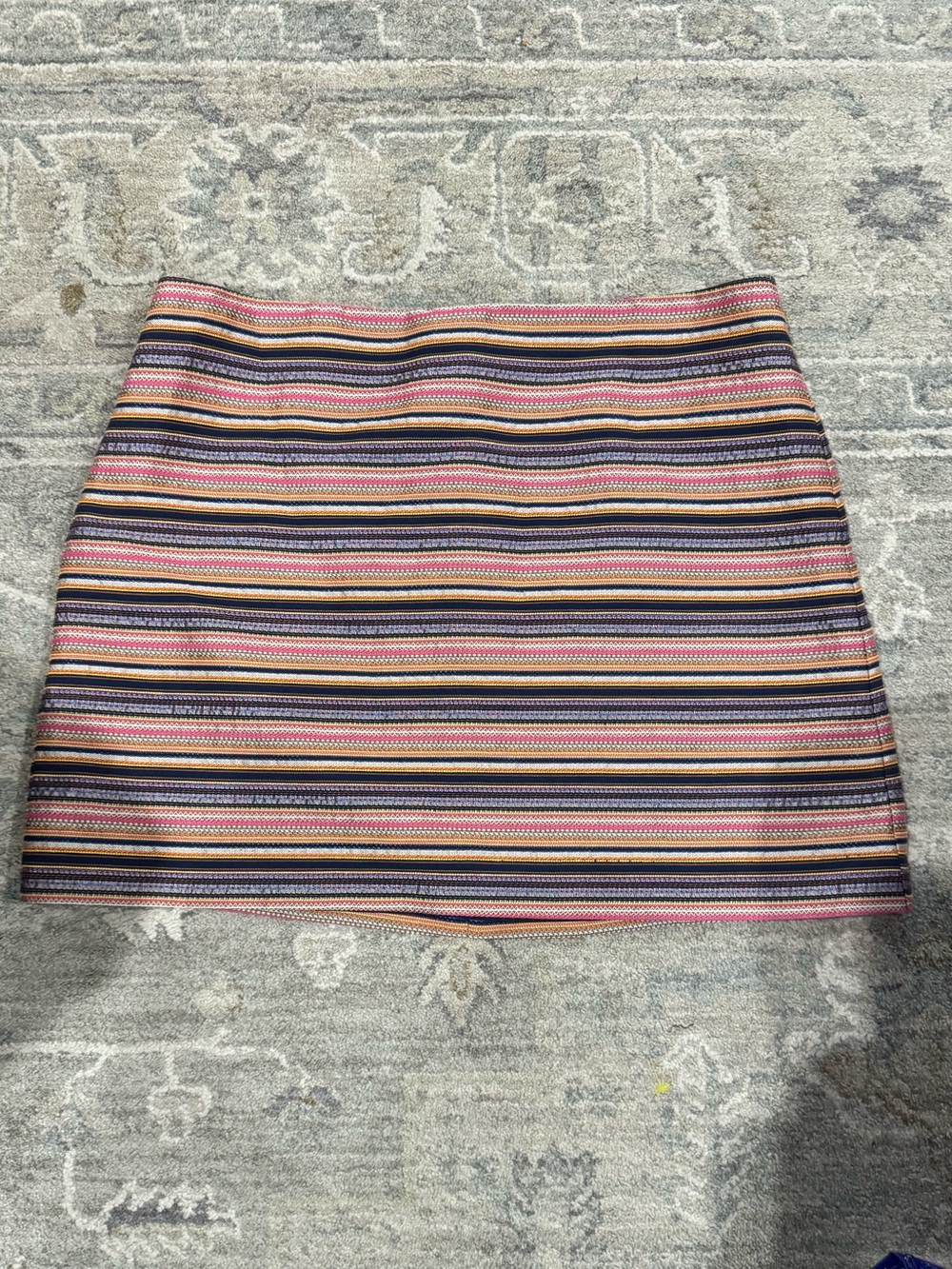 Trina Turk Navy, Pink, Cream & Tan Striped Mini Skirt